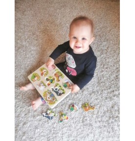 Puzzle en bois animaux de la Ferme pour enfant bébé 12 / 18 mois